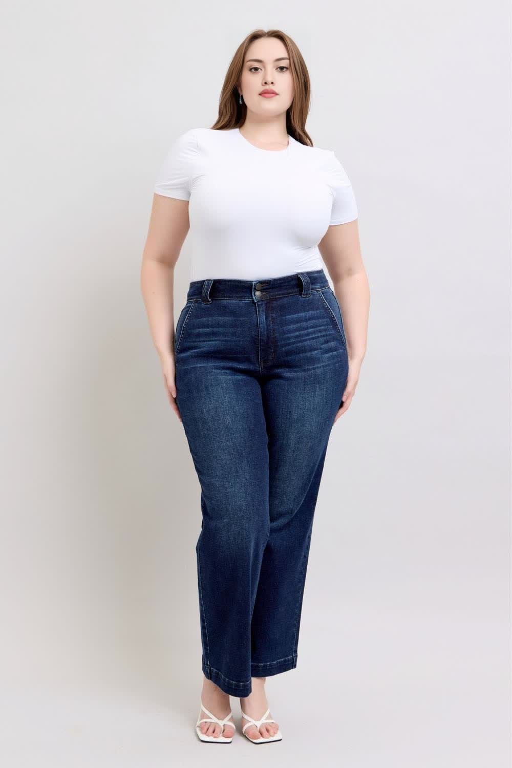 High Rise Double Button Wide Leg Jeans (Buy 2 Free Shipping)