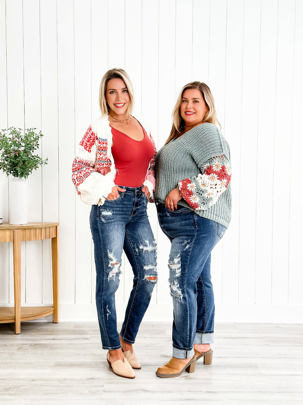 Tummy Control Distressed Cuffed Boyfriend Jeans (Buy 2 Free Shipping)