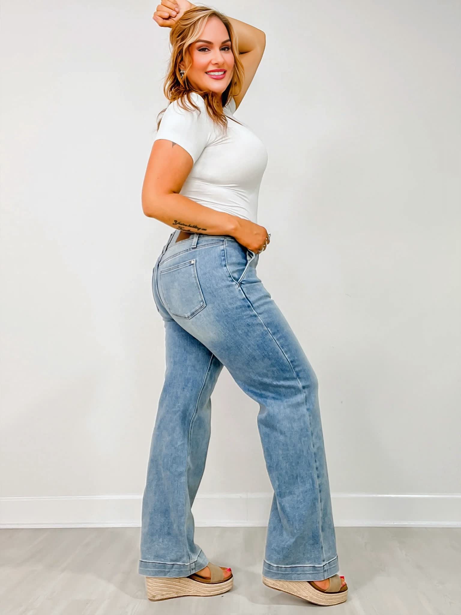High Rise Double Button Wide Leg Jeans (Buy 2 Free Shipping)
