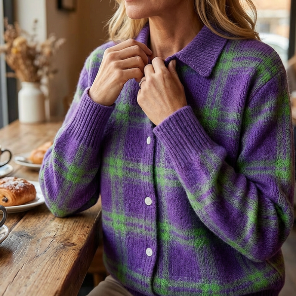 Cozy Plaid Button Cardigan