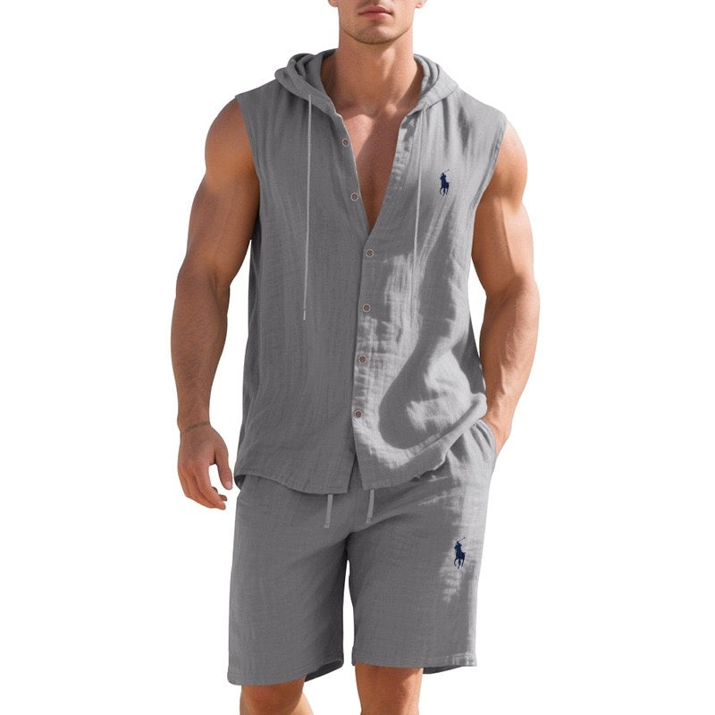 Breeze Linen Sleeveless Hoodie Set