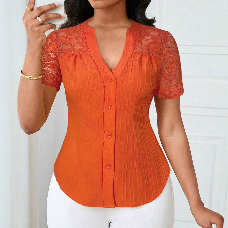 Breathable Lace Sleeve V-Neck Blouse