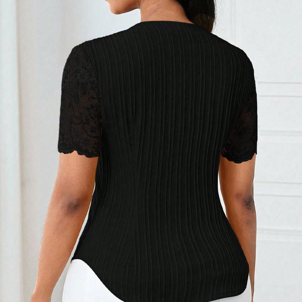 Everyday Lace V-Neck Button Top