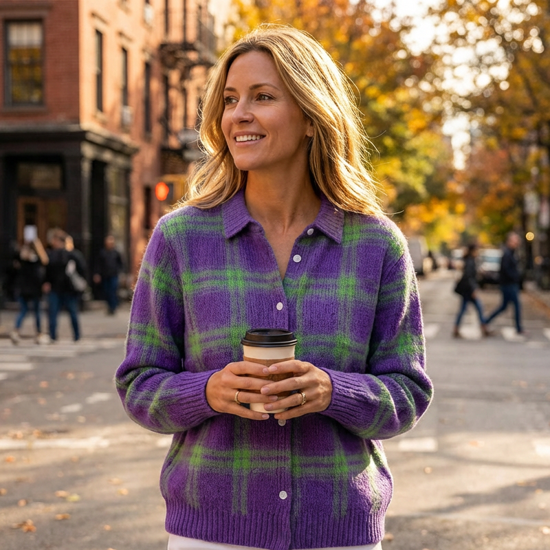 Cozy Plaid Button Cardigan
