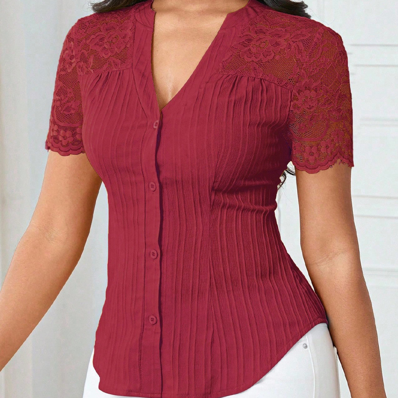 Breathable Lace Sleeve V-Neck Blouse