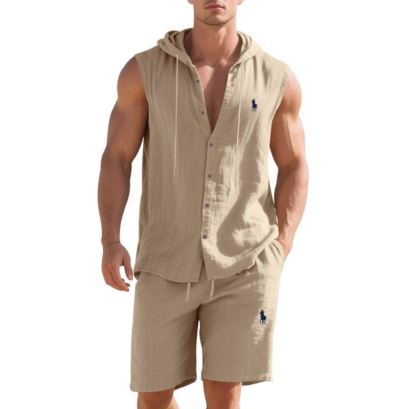Breeze Linen Sleeveless Hoodie Set