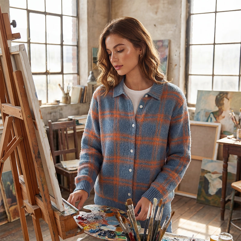 Cozy Plaid Button Cardigan