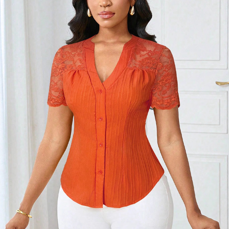 Breathable Lace Sleeve V-Neck Blouse